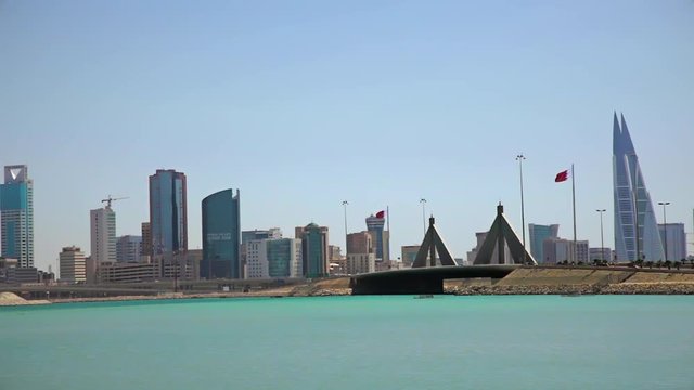 Bahrain. Shaikh Isa Bin Salman Causeway and Manama Downtown