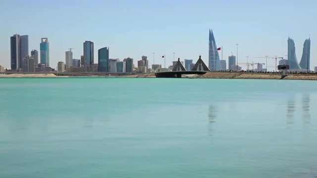 Bahrain. Shaikh Isa Bin Salman Causeway and Manama Skyline