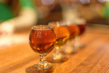 Closeup of beer flight