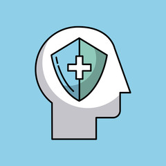 Obraz premium silhouette human head medical shield cross vector illustration 