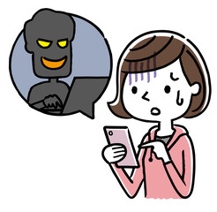 女の子：スマートフォン、インターネット、犯罪、詐欺