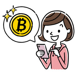 女の子：スマートフォン、インターネット、仮想通貨