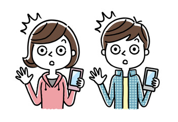 男の子と女の子：スマホ、スマートフォン
