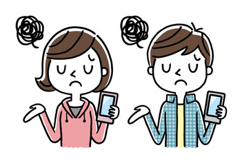 男の子と女の子：スマホ、スマートフォン
