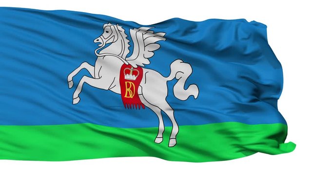 Slucak flag, city of Belarus, realistic animation isolated on white seamless loop - 10 seconds long (alpha channel is included)