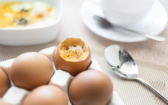 Fresh boiled eggs on clean table background