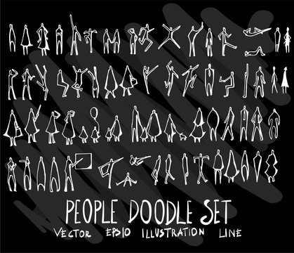 Set of vector doodle drawing Collection People on black background eps10