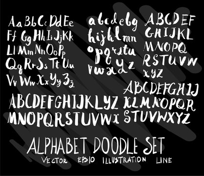 Set of vector doodle drawing Collection Font on black background eps10
