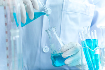 Test tubes closeup, science laboratory research and development concept