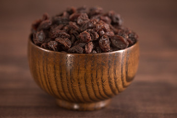 Raisins in a Wooden Bowl