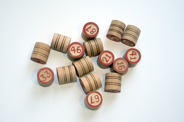 Bingo lotto wooden keg (barrel) on white background.