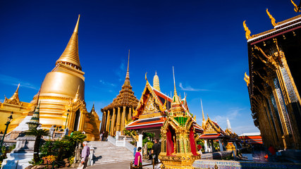 Wat Phra Kaeo, Temple of the Emerald Buddha and the home of the Thai King. Wat Phra Kaeo is one of Bangkok's most famous tourist sites and it was built in 1782 at Bangkok, Thailand.