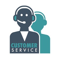 Customer service promotional emblem with human silhouette in headset
