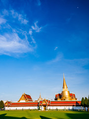 Naklejka premium Wat Phra Kaeo, Temple of the Emerald Buddha and the home of the Thai King. Wat Phra Kaeo is one of Bangkok's most famous tourist sites and it was built in 1782 at Bangkok, Thailand.