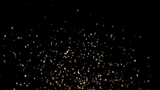 golden confetti explosion black background 3d animation