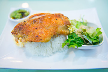 Rice with fried chicken steak