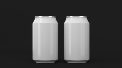 Two small white aluminum soda cans mockup on black background