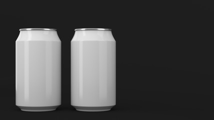 Two small white aluminum soda cans mockup on black background