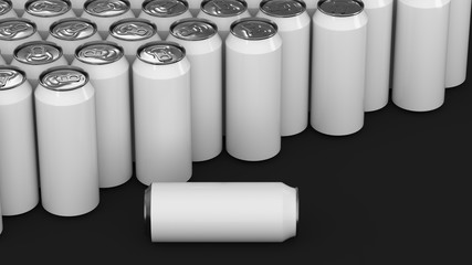 Big white soda cans on black background