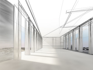 sketch design of interior hall, 3d rendering