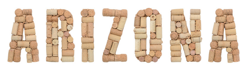 State Arizona of USA made of wine corks Isolated on white background