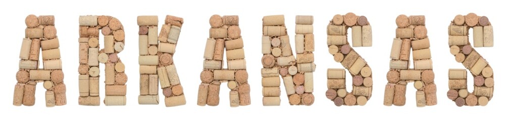 State Arkansas of USA made of wine corks Isolated on white background