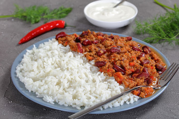 close-up of hot delicious chili con carne