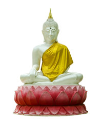 Golden Buddha sit isolated on white background. copy space for text.