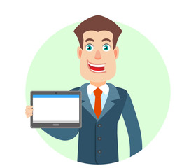 Businessman holding tablet PC