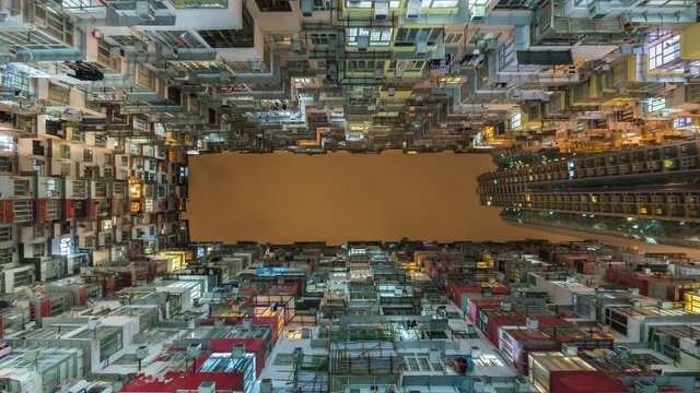 Hong Kong, China, time lapse view of high-rises in Hong Kong, one of the world's most densely populated cities.