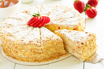 Napoleon cake. selective focus,