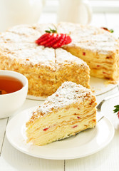 Napoleon cake. selective focus,