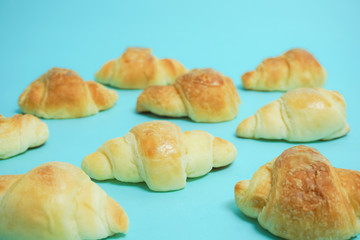 Bread, croissant.  パン、クロワッサン　水色背景