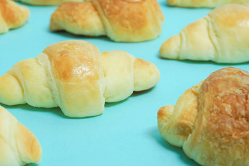 Bread, croissant.  パン、クロワッサン　水色背景