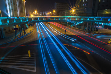 Fototapeta na wymiar Night road and lights in the country Poland