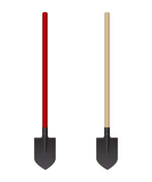 Set of photorealistic shovel on a white background. Vector illustration. Fire fighting tools.