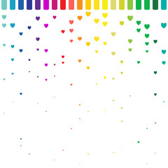 hearts are dropping from colorful tubes. rainbow color concept and seamless pattern. copy space design. vector illustration.