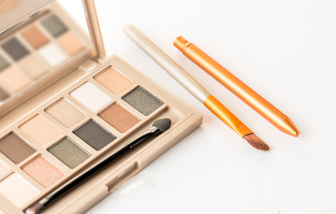 Eye shadow palette and brush with urban earth warm tone color