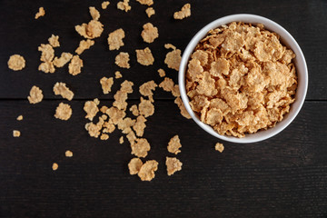 Healthy Corn Flakes with milk for Breakfast on table