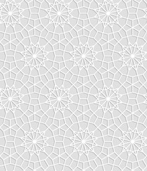 Gray and white geometric crochet lace circle stars seamless pattern, vector