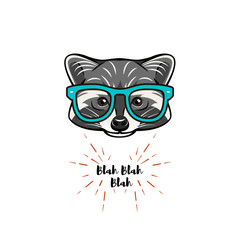 Hand drawn vintage Illustration of raccoon with smart glasses. Raccon geek.  illustration.