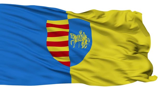 Genk flag, city of Belgium, realistic animation isolated on white seamless loop - 10 seconds long (alpha channel is included)