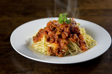 Italian spaghetti with bolognese meat sauce
