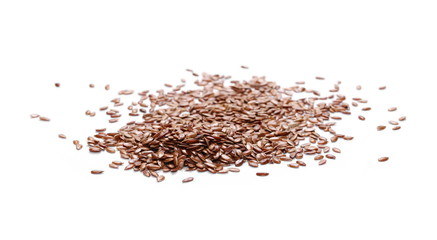 Flax seed, linseed pile isolated on white background