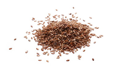 Flax seed, linseed pile isolated on white background