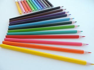 colored pencils, felt pens, plasticine on white background