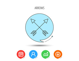 Bow arrows icon. Hunting sport equipment sign.