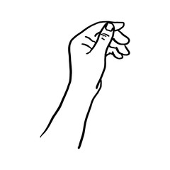 doodle hand holding something vector illustration sketch hand drawn with black lines isolated on white background