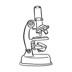 microscope vector illustration sketch hand drawn with black lines isolated on white background