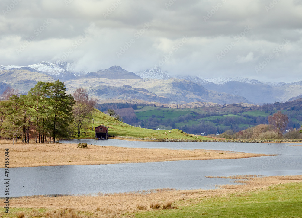 Canvas Prints Views across Moss Eccles Tarn towards Scafell Pike in the English Lake District, UK.